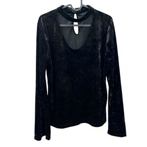Sanctuary M Black Crush Velvet Choker Front Long Sleeve Top goth 90s y2k fall